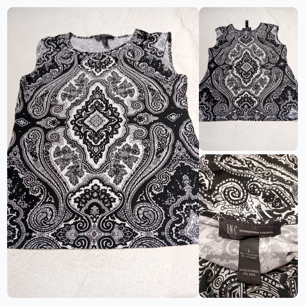 INC International Concepts Black and White Paisley..