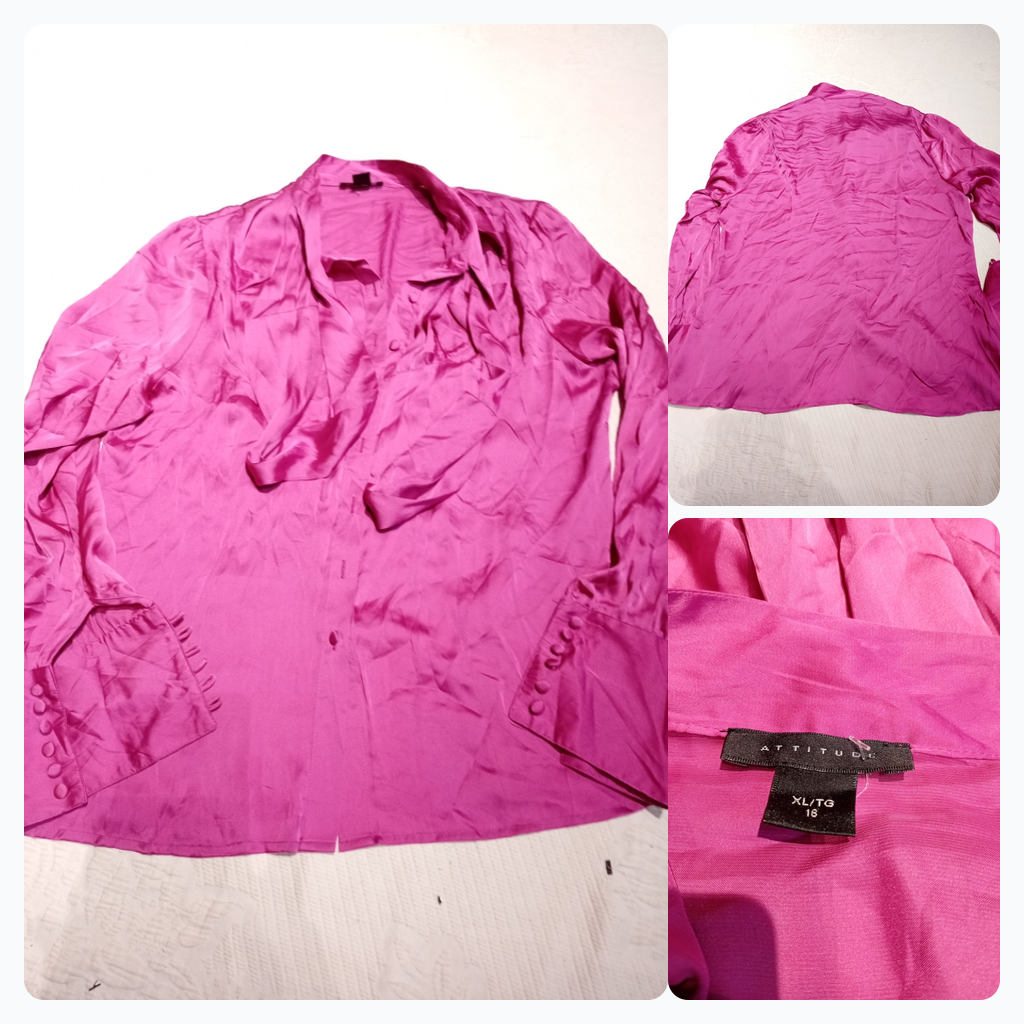 Blusa de satén rosa con cuello de lazo