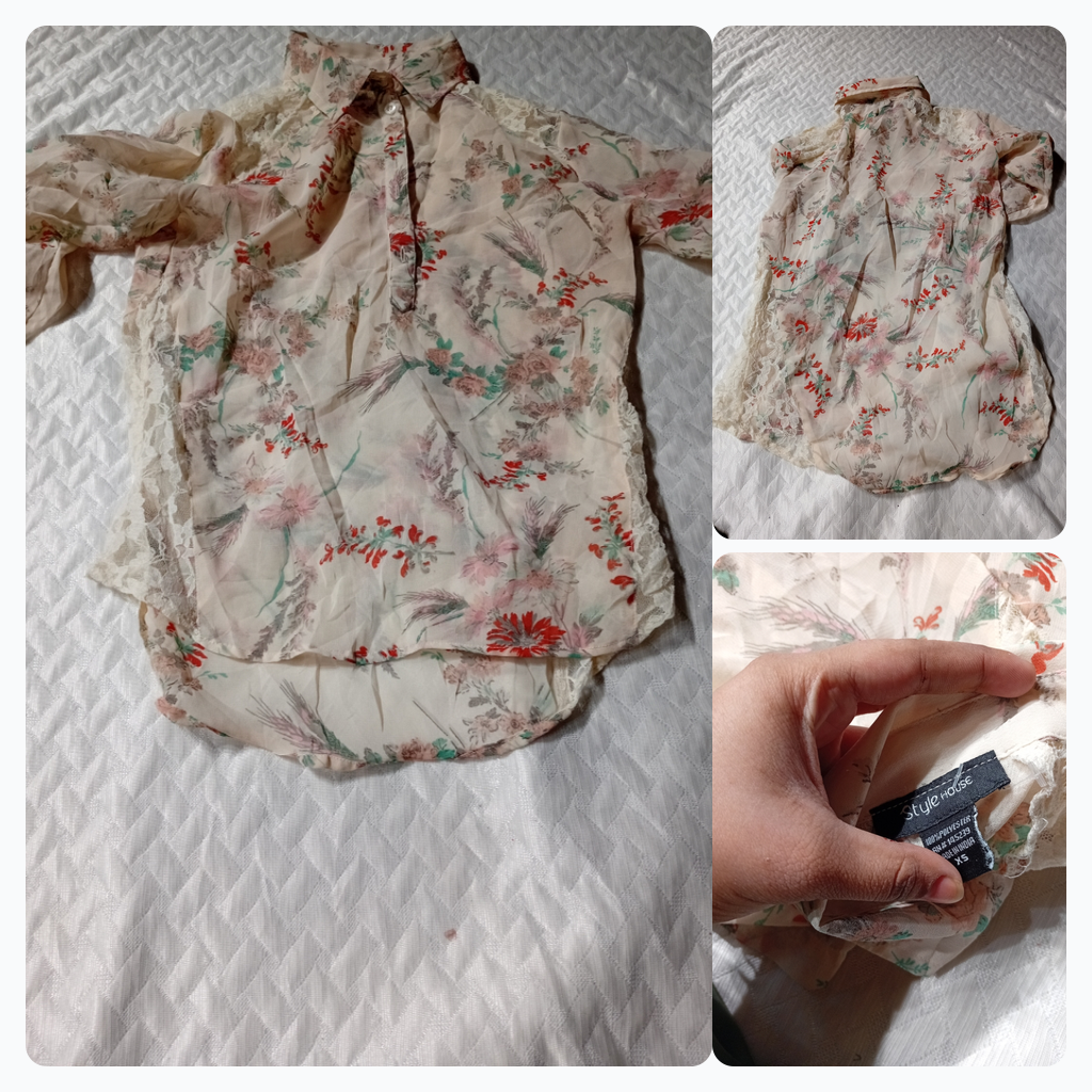 Floral Print Blouse with Lace Trim