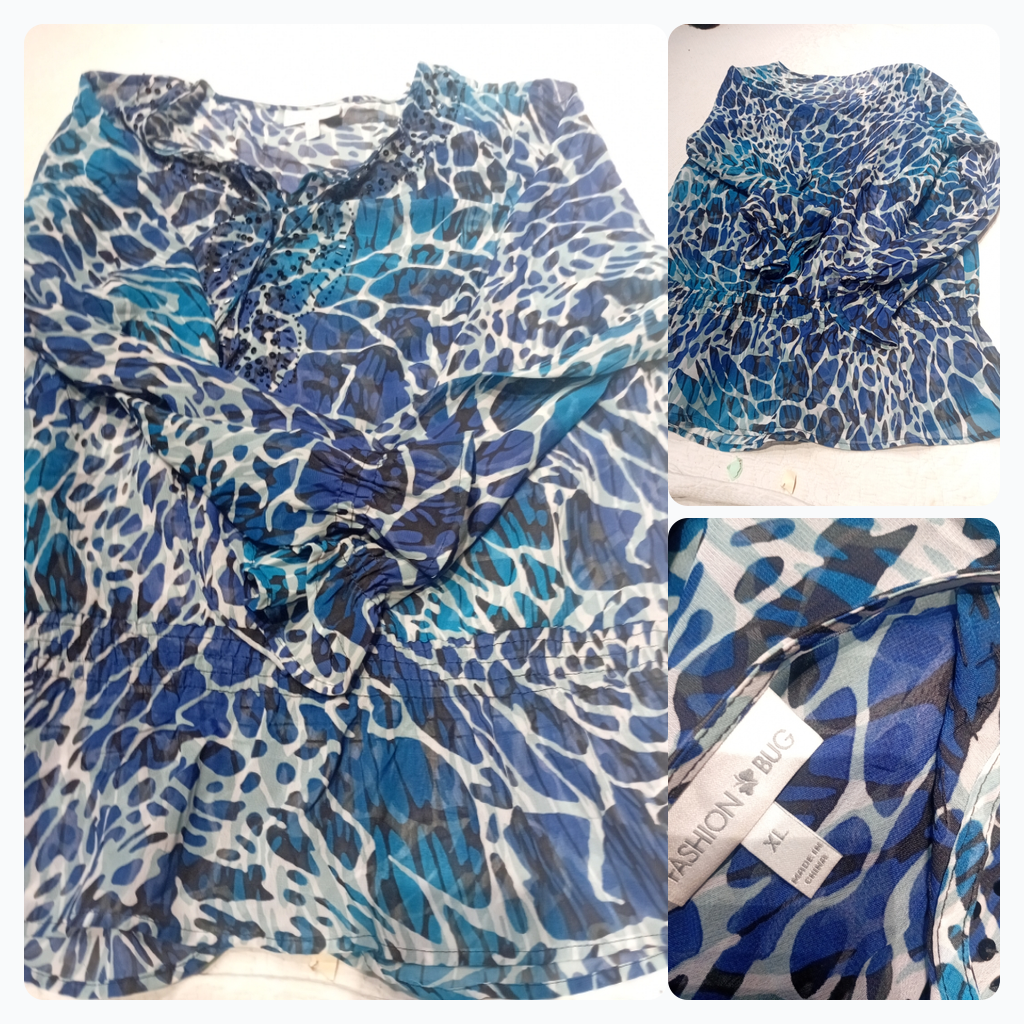 Fashion Bug Blue Animal Print Blouse