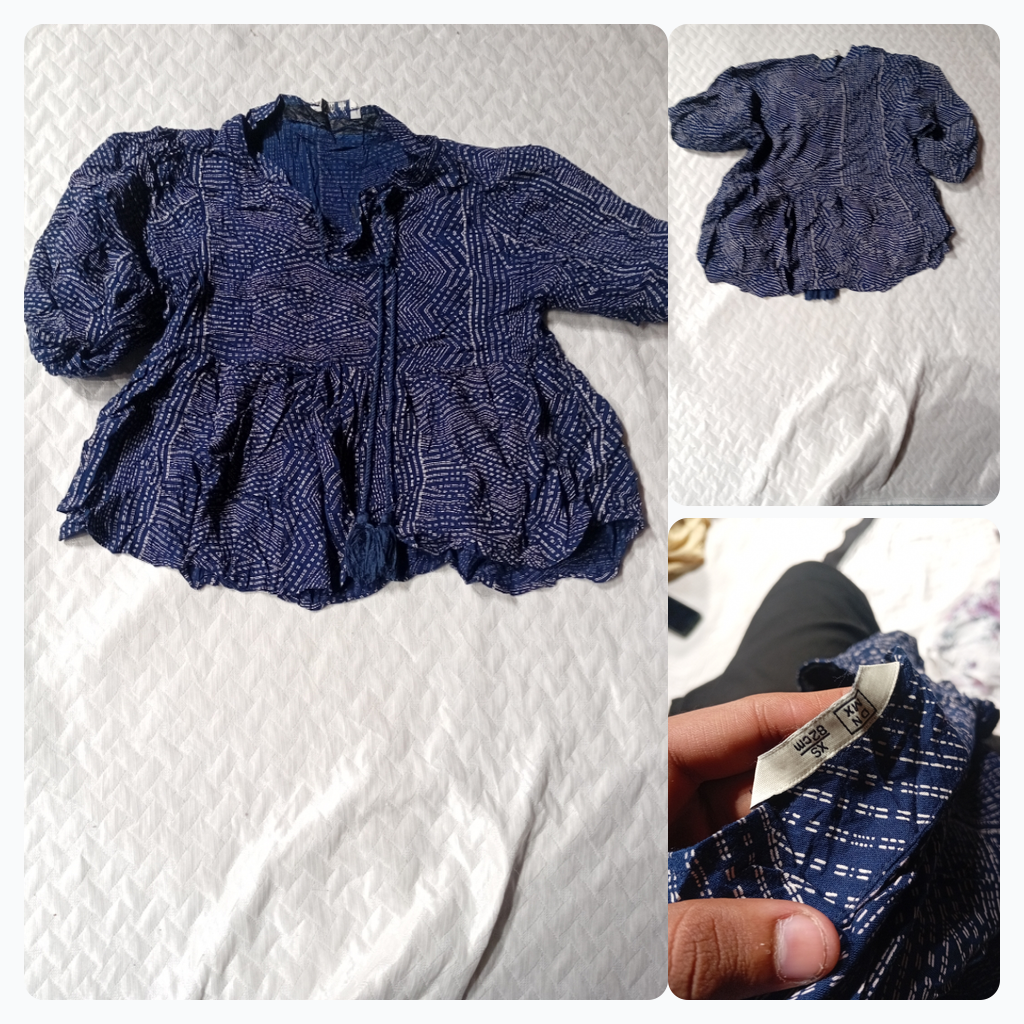 Blue and White Patterned Blouse