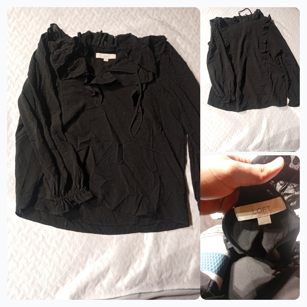 LOFT Black Ruffle Blouse