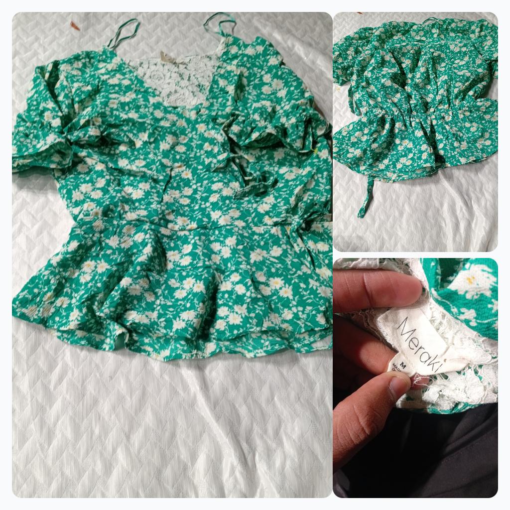 Meraki Green Floral Print Blouse