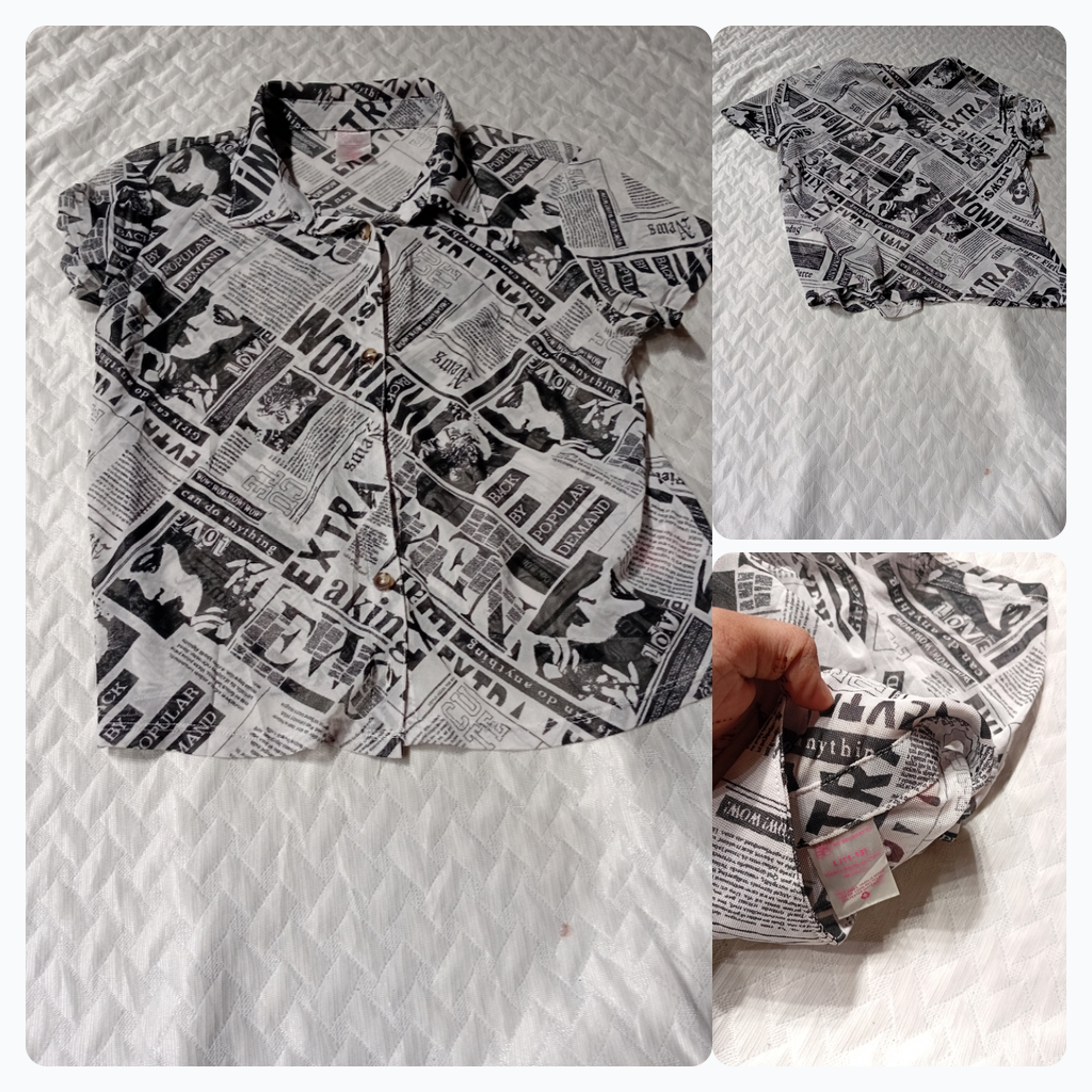 Newspaper Print Button-Up Shirt