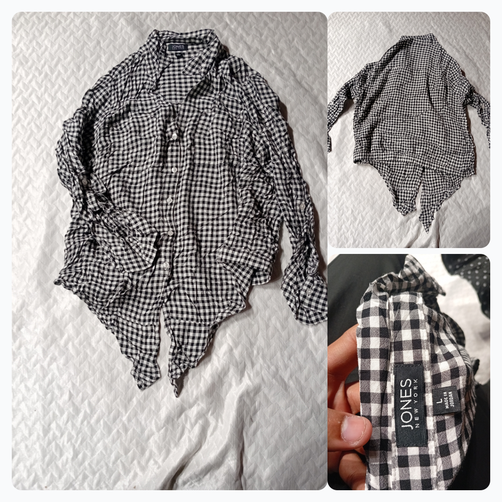 Jones New York Black and White Gingham Button-Up S..