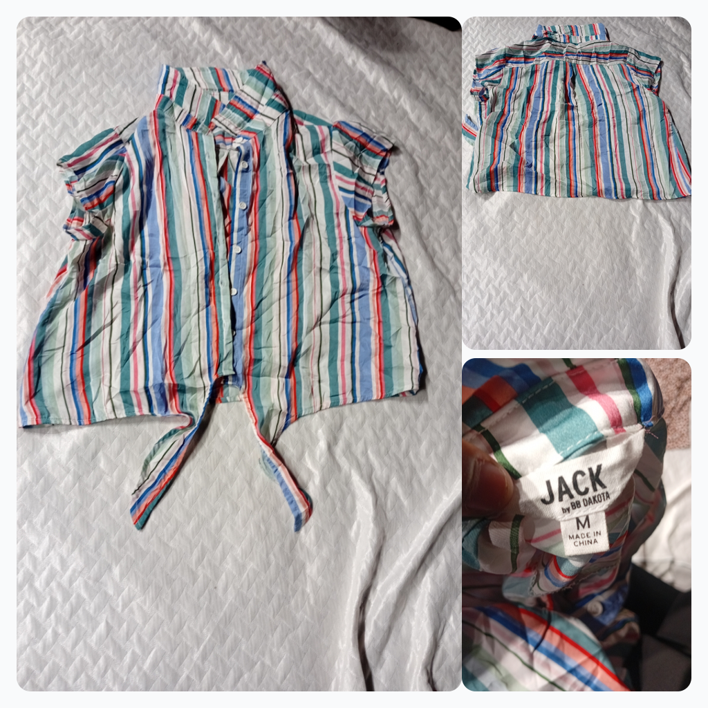 Striped Button-Up Tie-Front Shirt