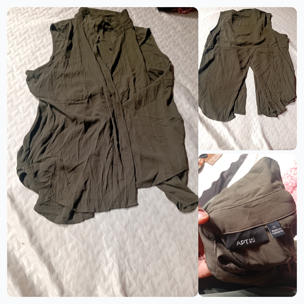 Olive Green Sleeveless Button-Up Top