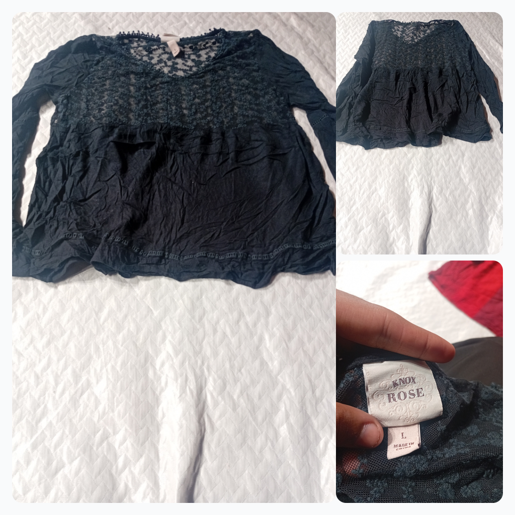 Knox Rose Black Lace Long Sleeve Top