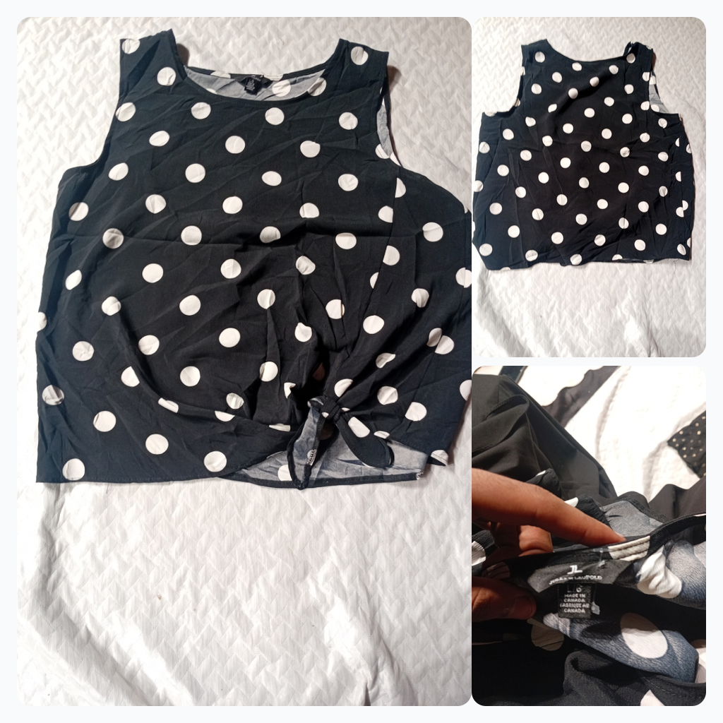 Polka Dot Tie-Front Tank Top