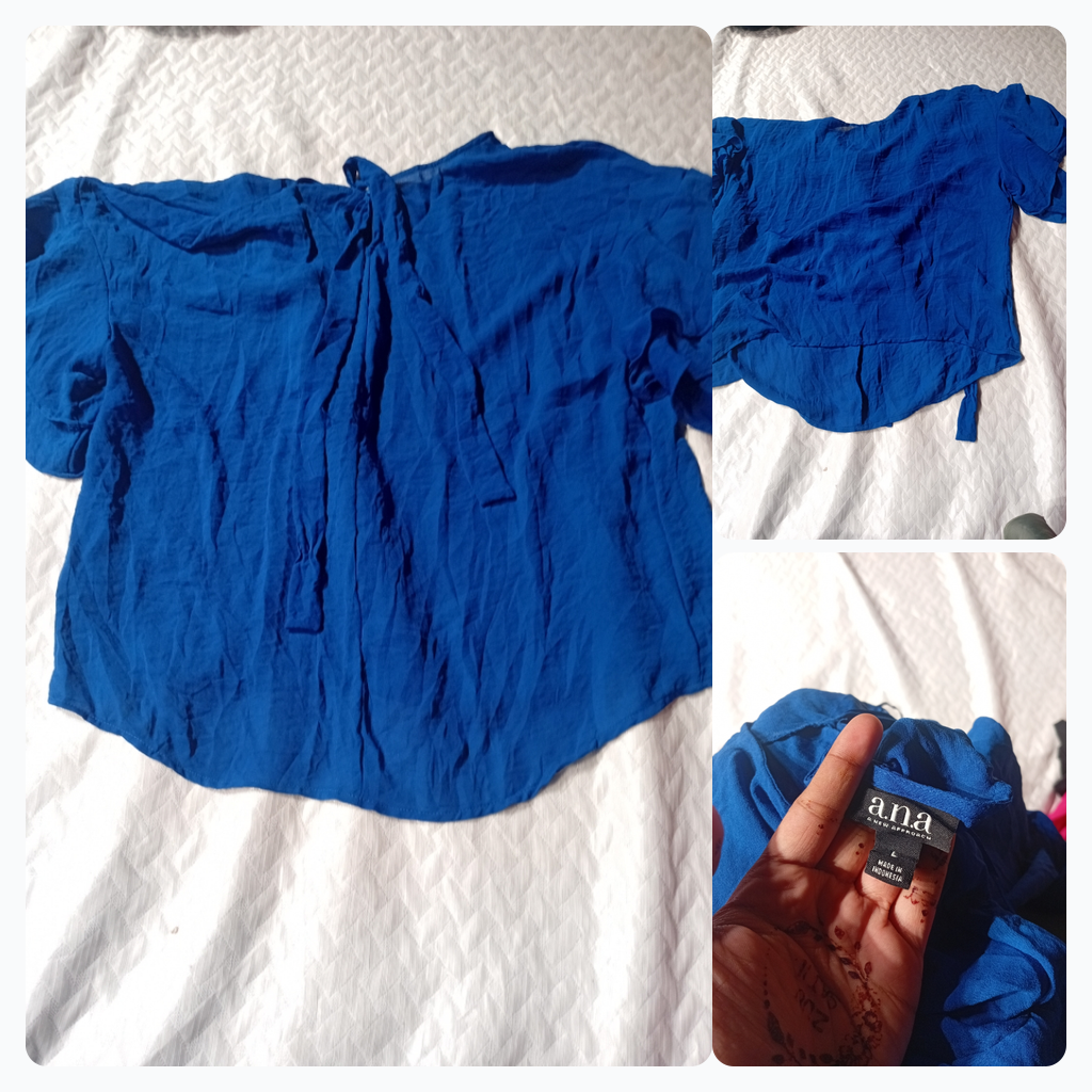Blue Flutter Sleeve Blouse