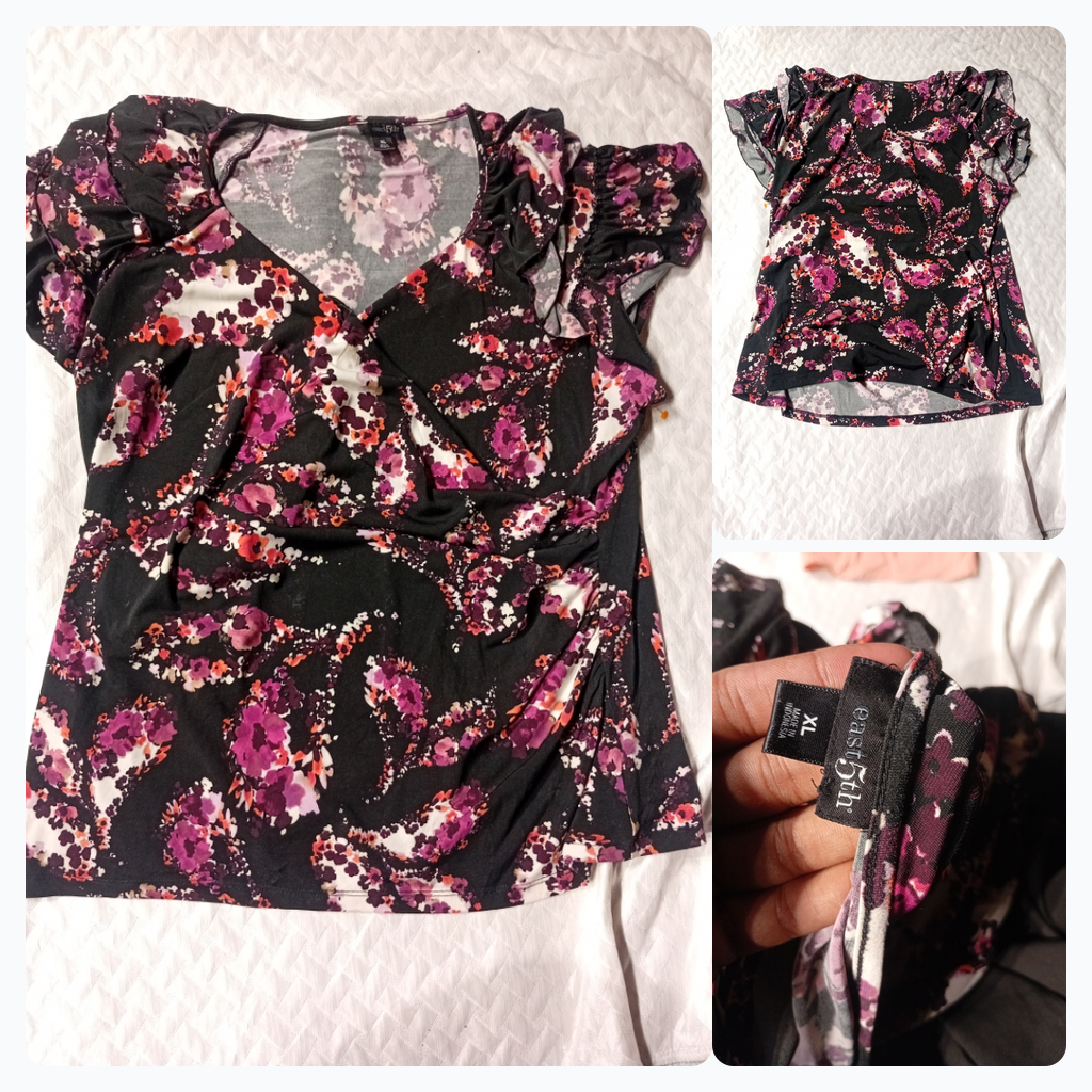 Floral Print Ruffle Sleeve Top