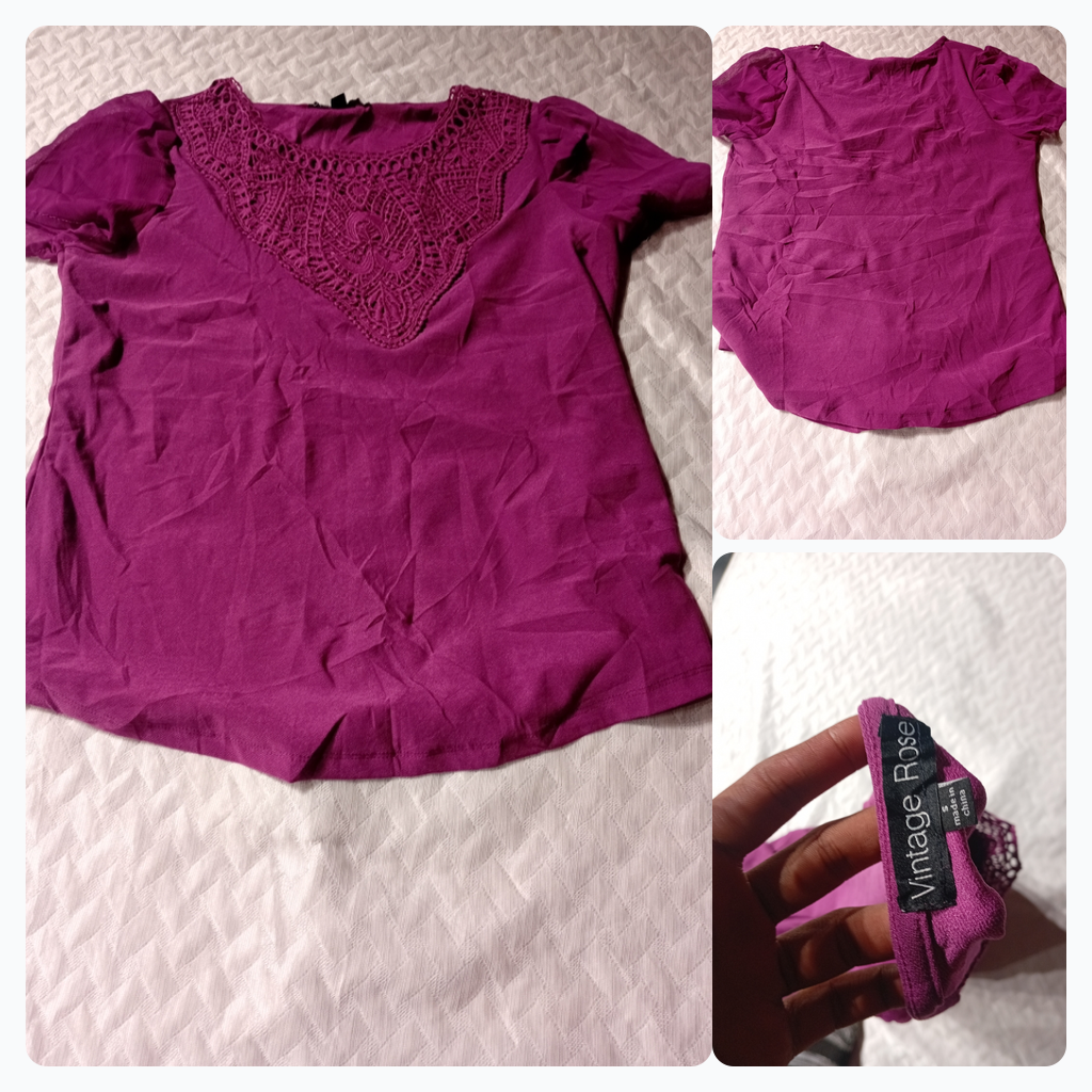 Blouse Vigne Rose Violet avec Détail en Crochet