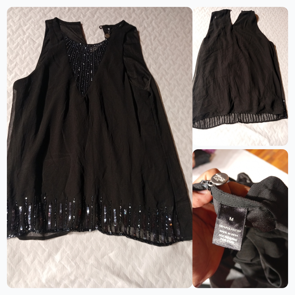 Black Sleeveless Beaded Top