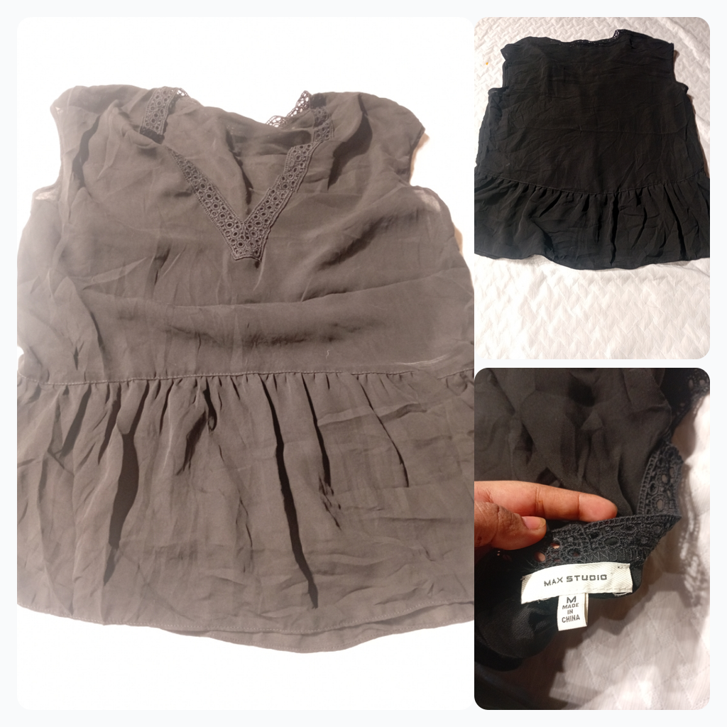 Blusa Preta Sem Mangas Max Studio com Detalhe em R..