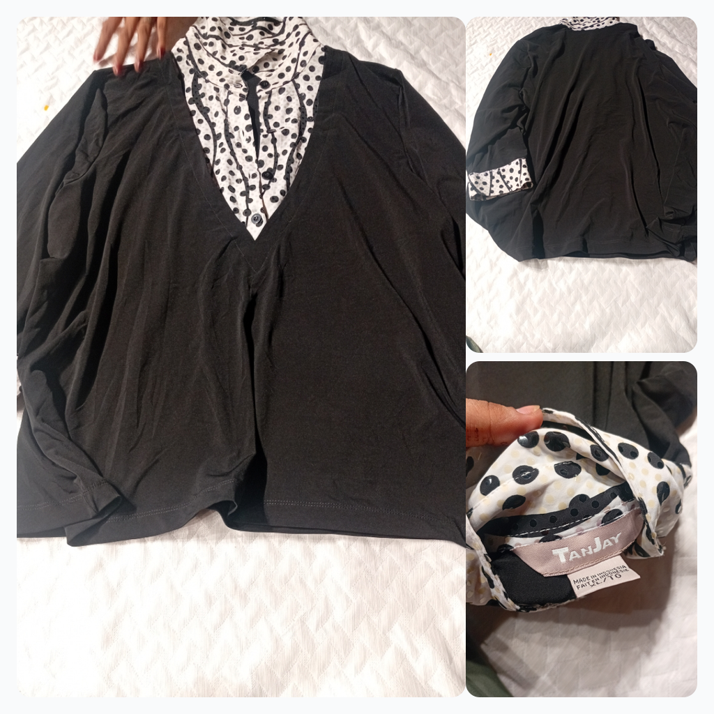 Blusa de Poá Preta e Branca Tanjay