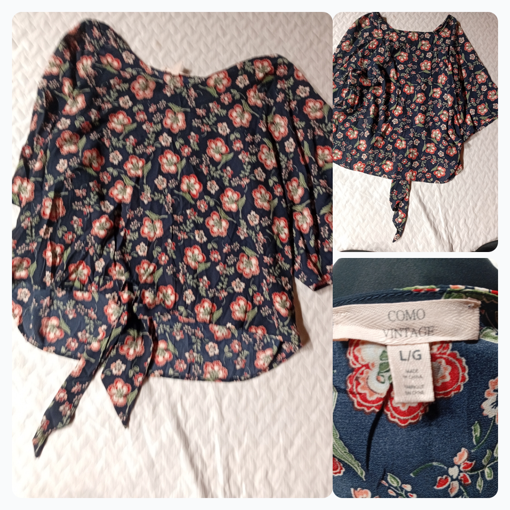 Como Vintage Floral Print Tie-Waist Blouse