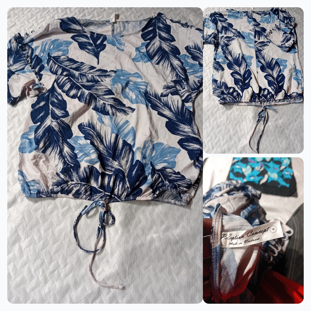 Haut à liens avant avec imprimé feuilles bleu et b..