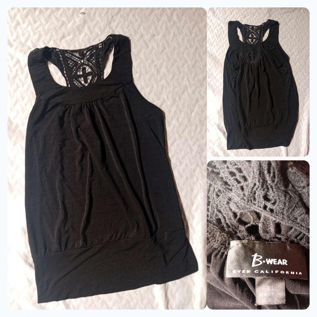Débardeur noir B-Wear California avec détails en dentelle