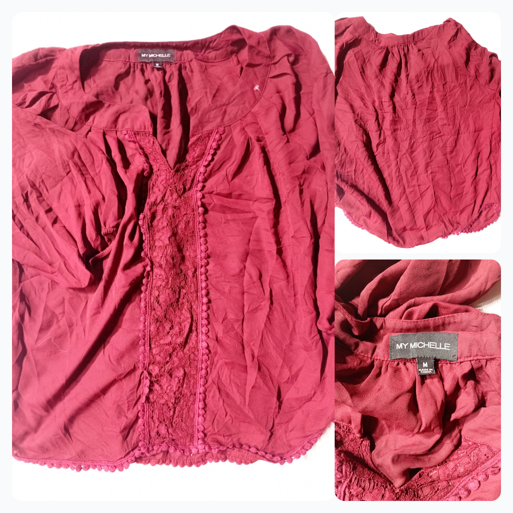 Mi blusa burdeos My Michelle con detalle de encaje