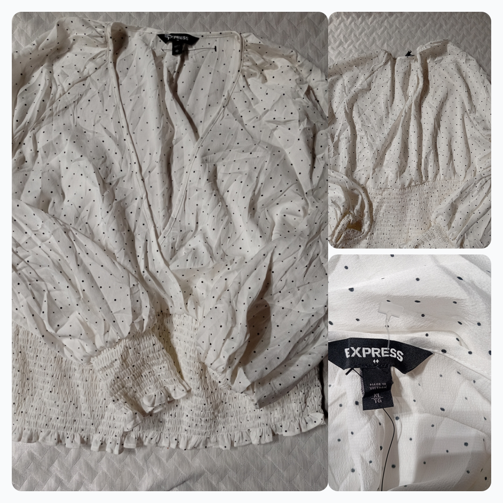 Express White Polka Dot Long Sleeve Blouse