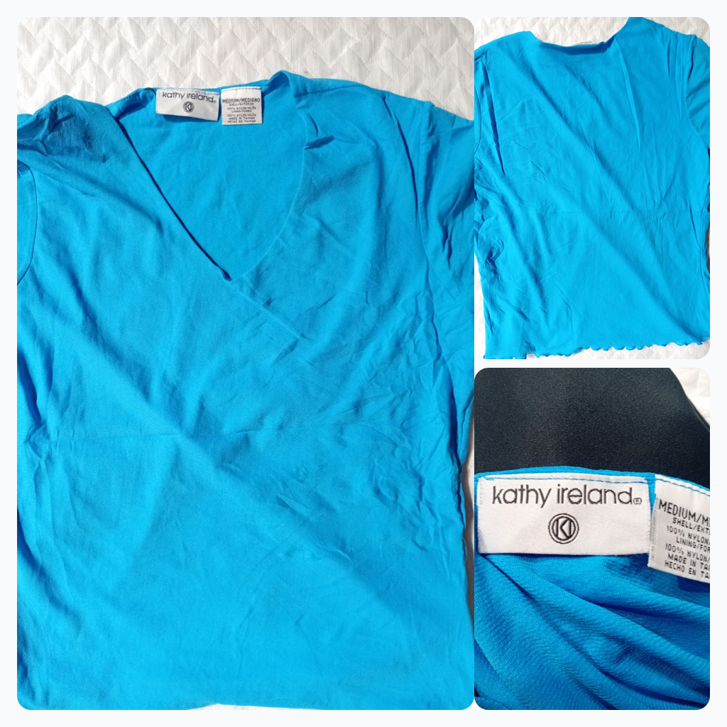 Kathy Ireland Blue V-Neck Top