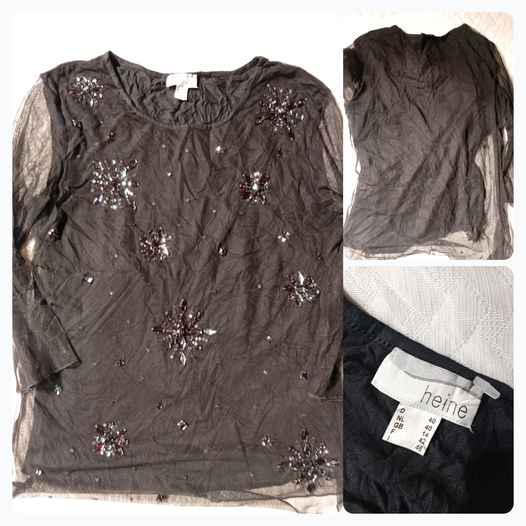 Top de malla negro adornado