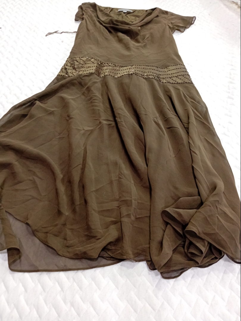 Brown Midi Dress with Sequin Detail