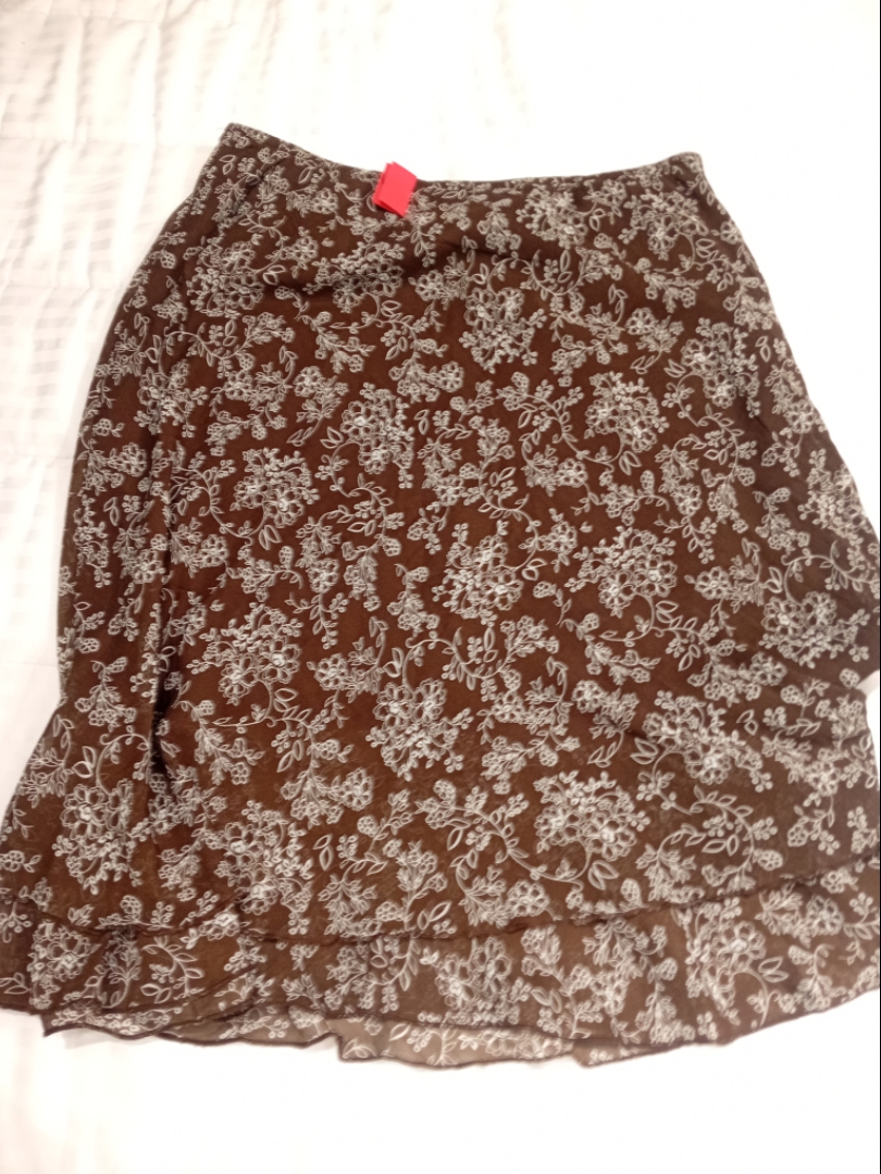 Brown Floral Midi Skirt