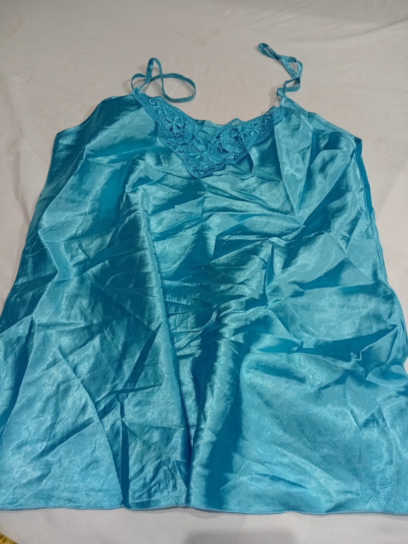 Turquoise Satin Cami Top with Lace Detail