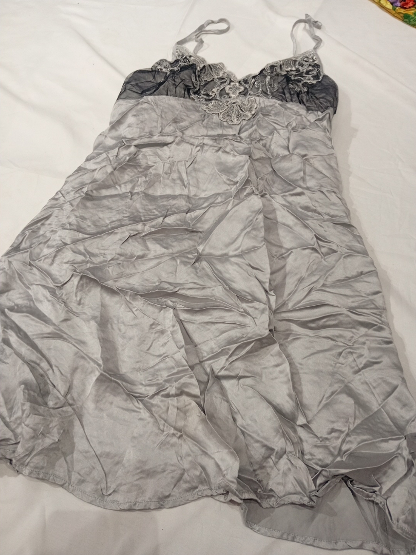 Silver Lace Trim Slip Dress