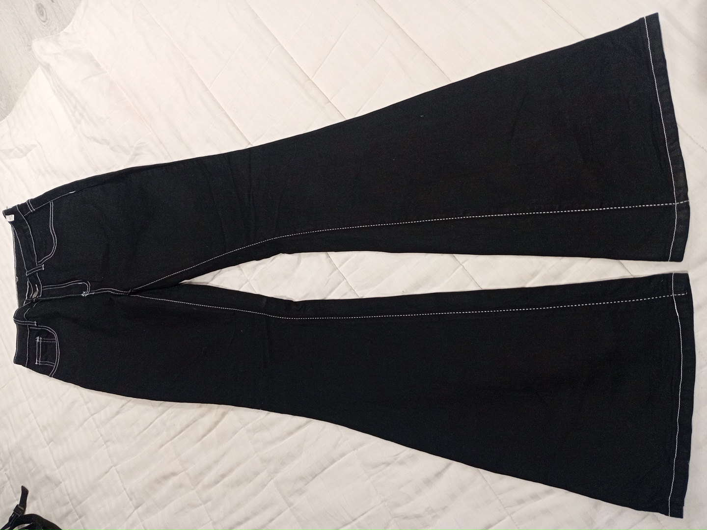 Black Flare Jeans with White Stitching and Floral ..