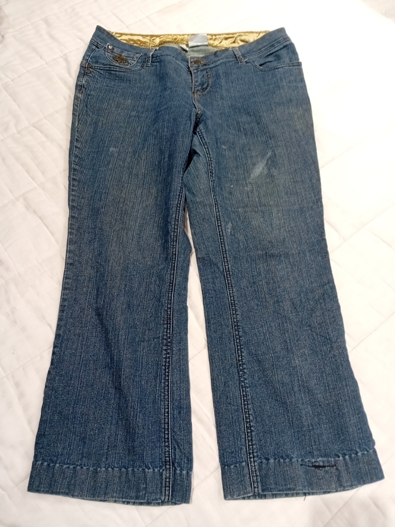 Denim Flare Jeans with Embroidered Pockets