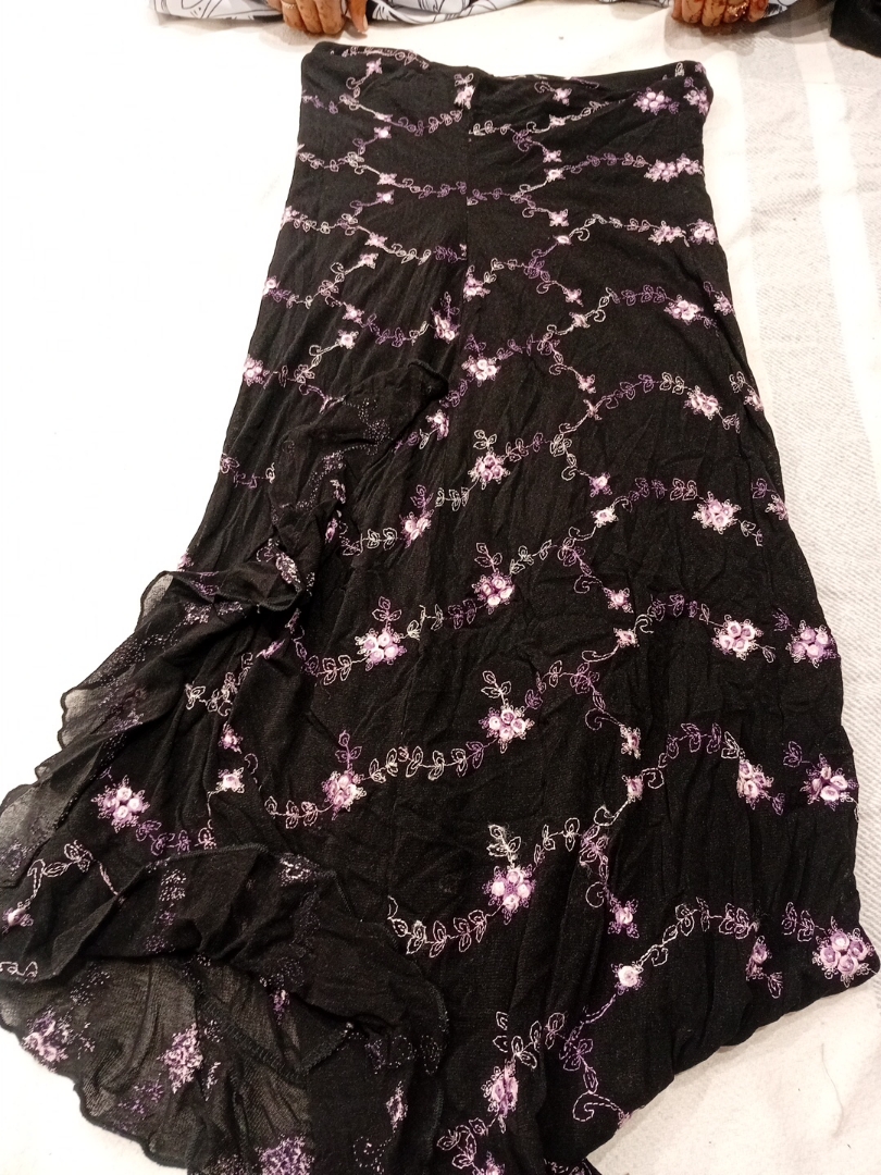 Black Floral Embroidered Maxi Skirt