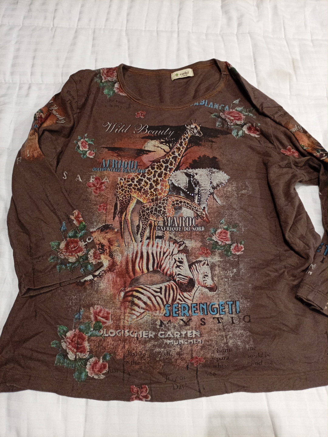 T-shirt à manches longues avec imprimé animal marr..