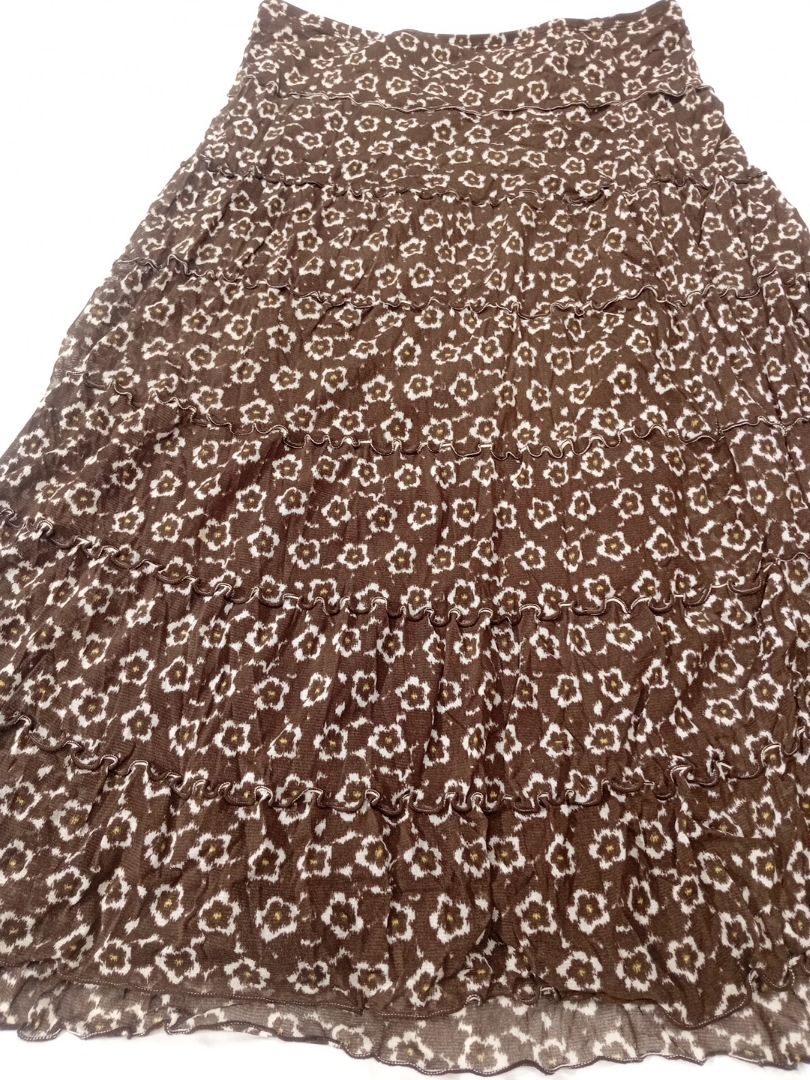 Sophie Max Brown Floral Ruffle Tiered Midi Rock