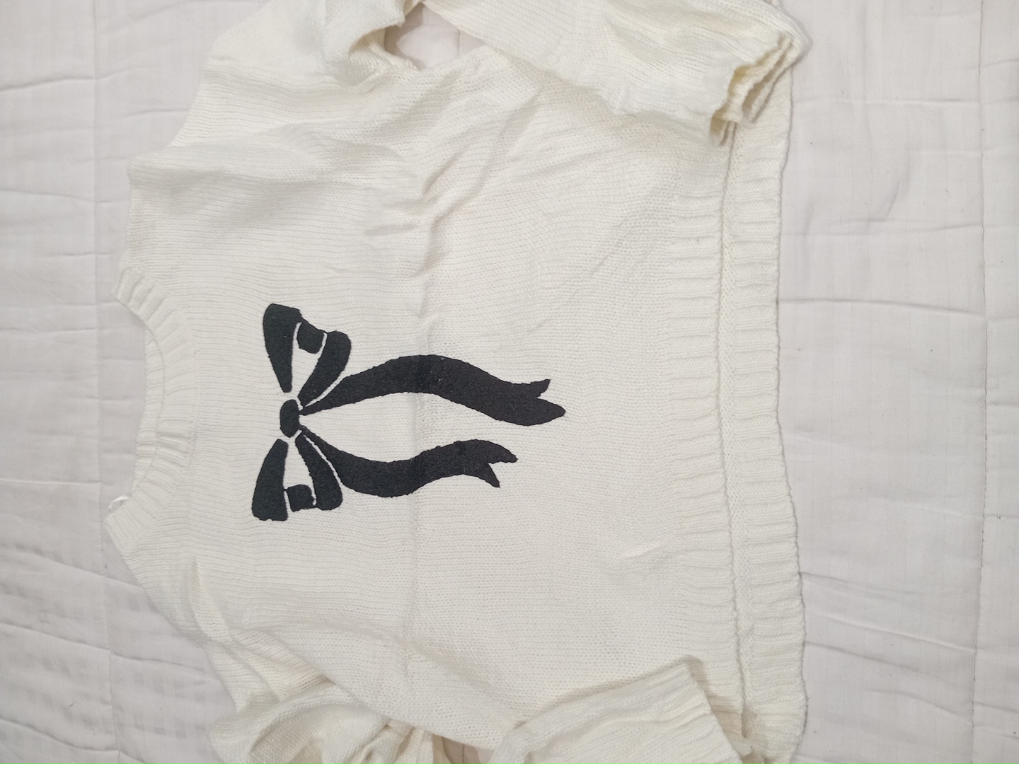 Sincerely Jules White Knit Sweater with Black Bow