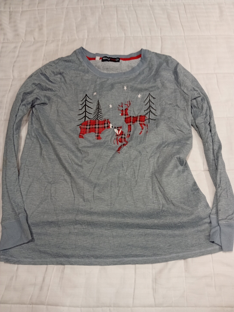 Merry Lane Long Sleeve Top with Holiday Print