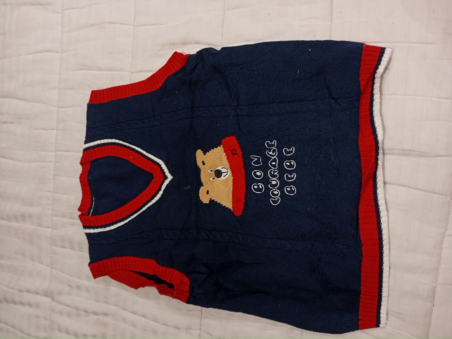 Blue Knit Vest with Bear Graphic