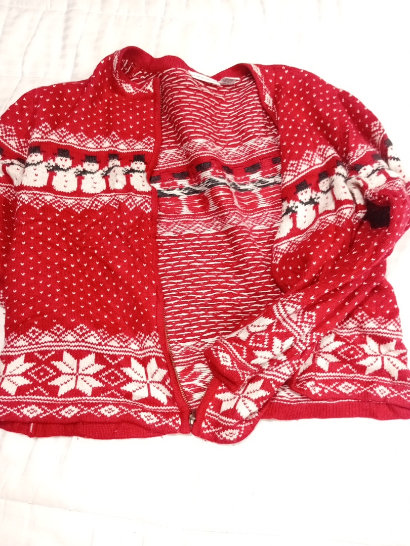 Croft & Barrow Red and White Snowman Cardigan