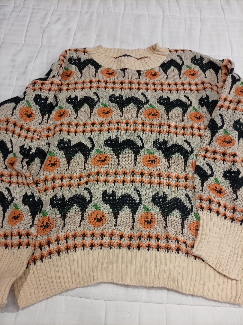Halloween Cat and Pumpkin Sweater
