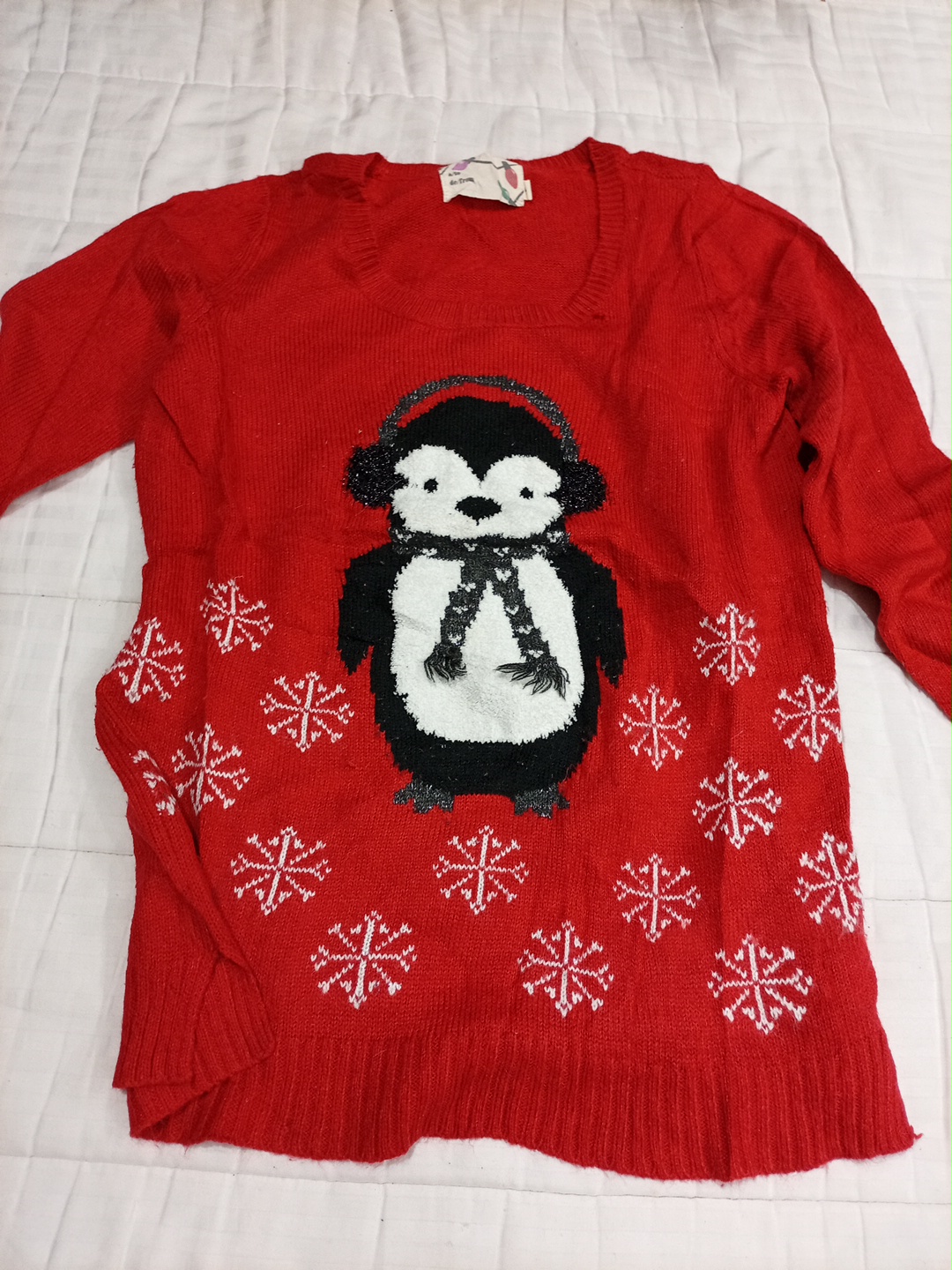 Red Penguin Snowflake Knit Sweater