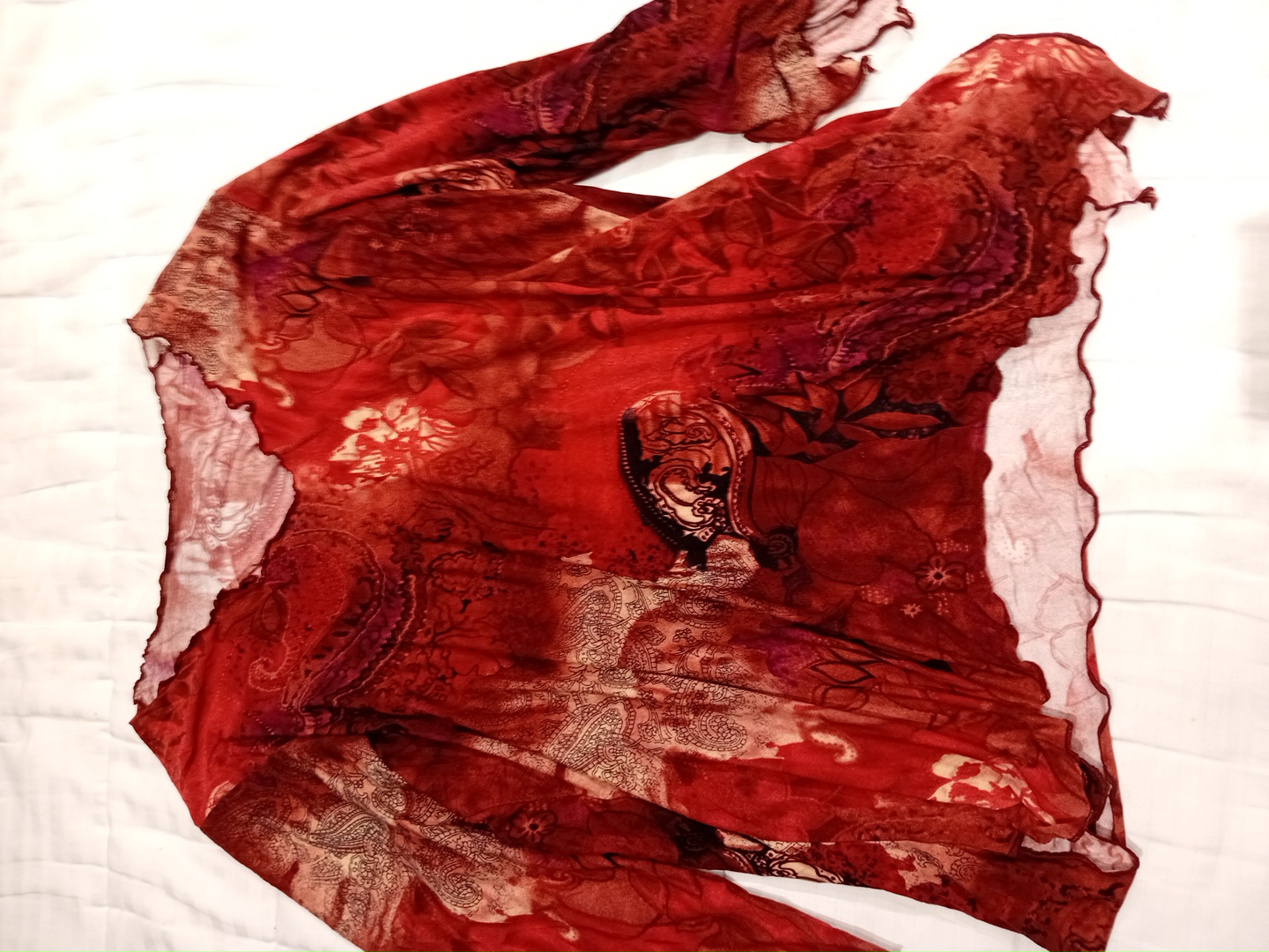 Red Paisley Print Long Sleeve Top