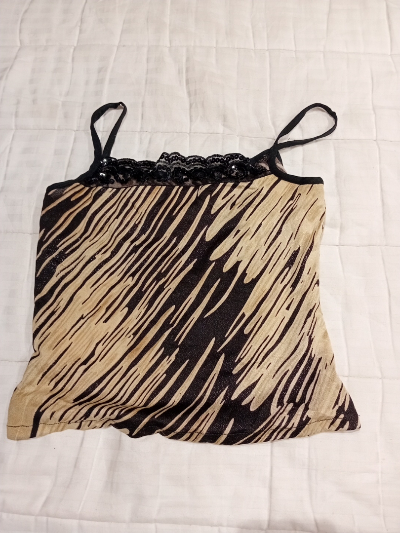 Animal Print Lace Trim Cami Top