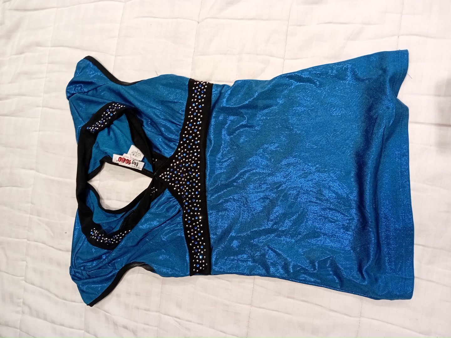 Y2K Blue Shimmer Top with Rhinestone Accents