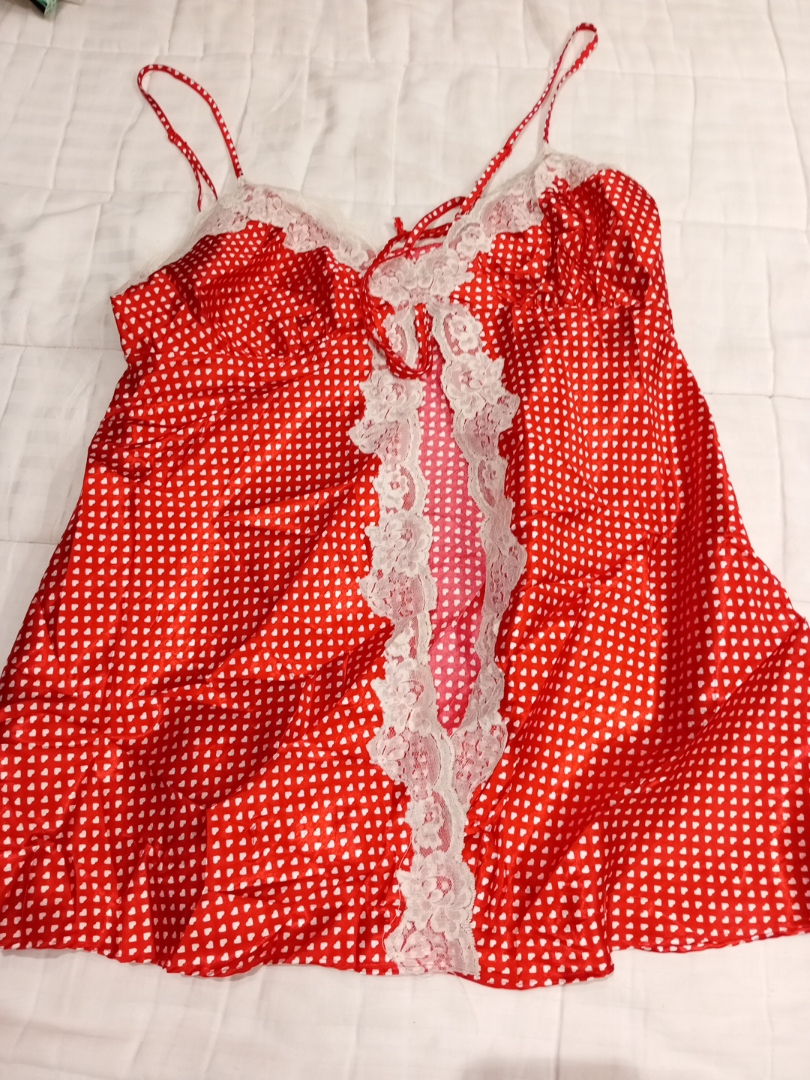 Red and White Heart Print Cami Top with Lace Trim