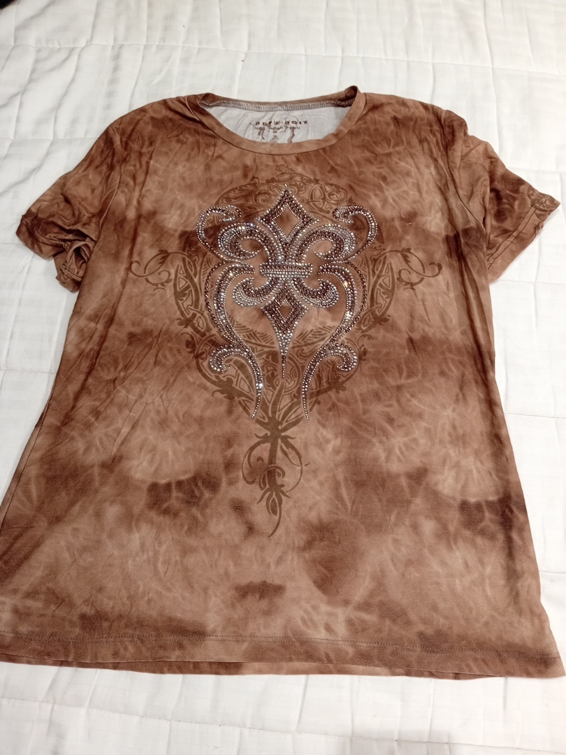 Brown Tie-Dye Rhinestone T-Shirt