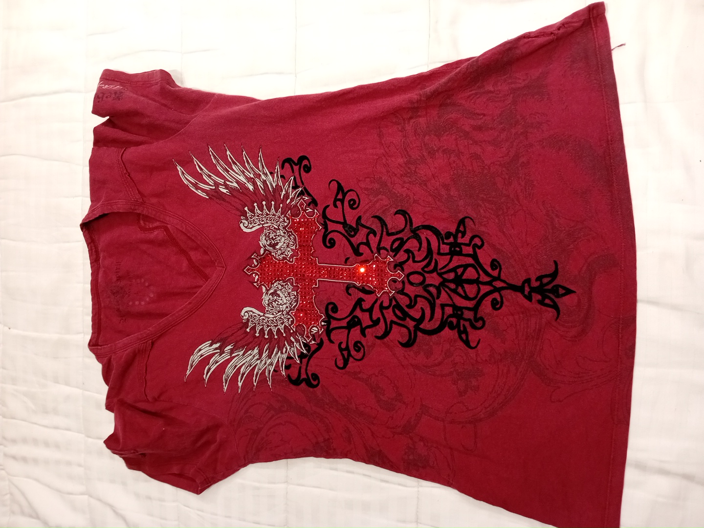 Rebel Spirit Rhinestone Cross Graphic T-shirt