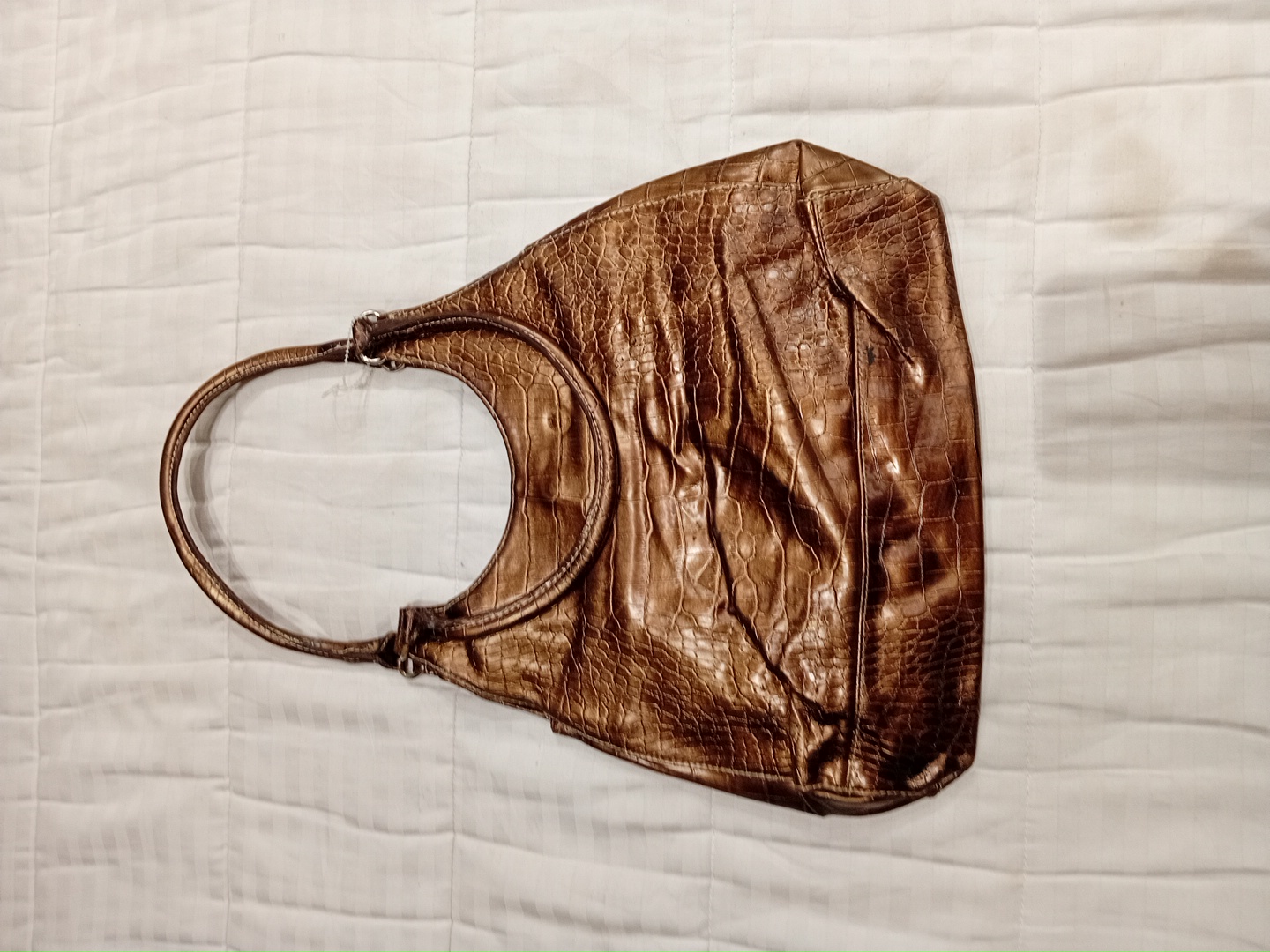Bronze Crocodile Embossed Handbag