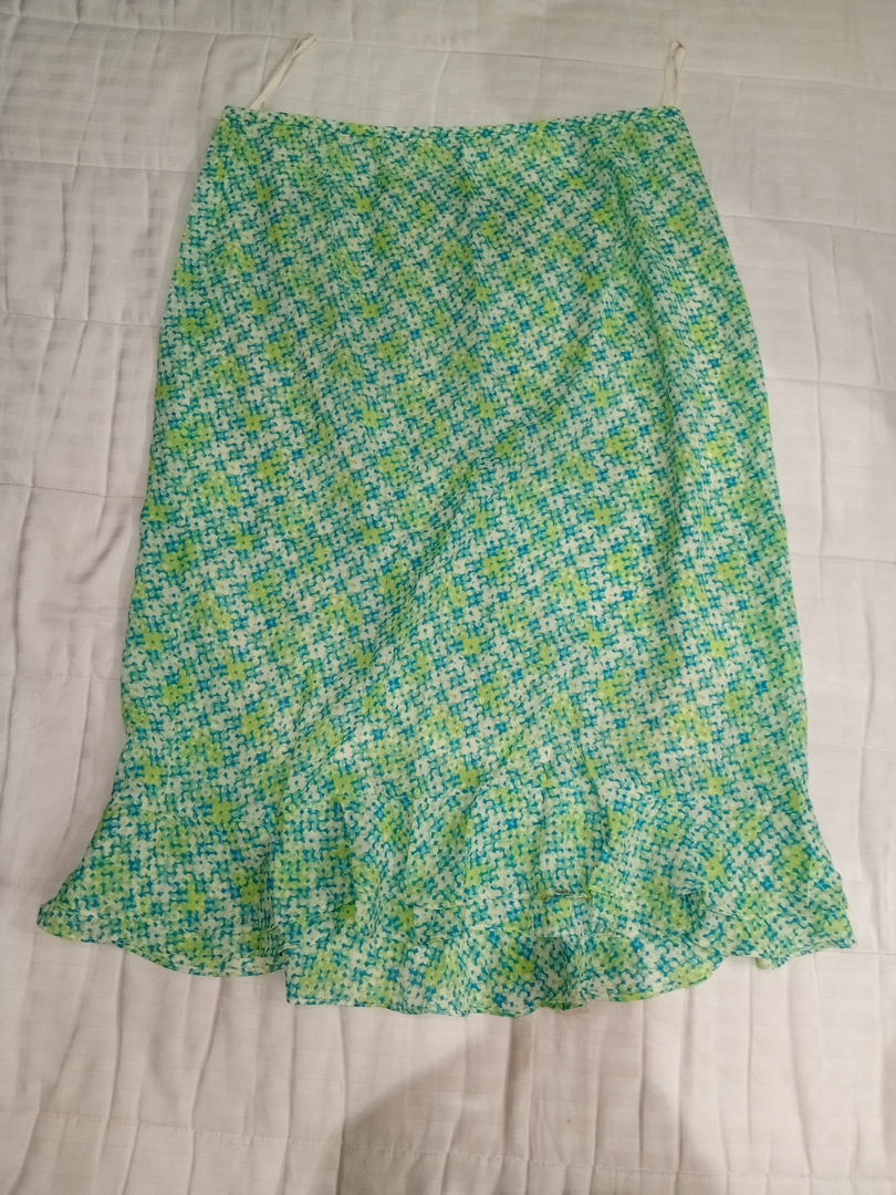 Green and Blue Floral Midi Skirt