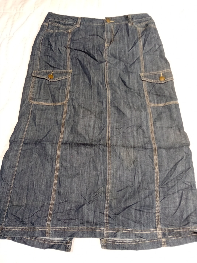 Denim Midi Skirt with Cargo Pockets